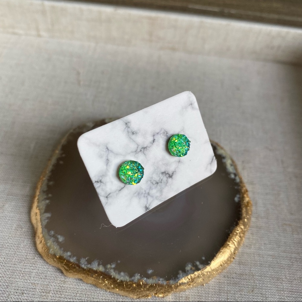 Green Faux Druzy Earrings